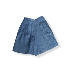 Vintage Harolds Blue Linen Shorts High Waist Pleated Minimalist 90s Nautical